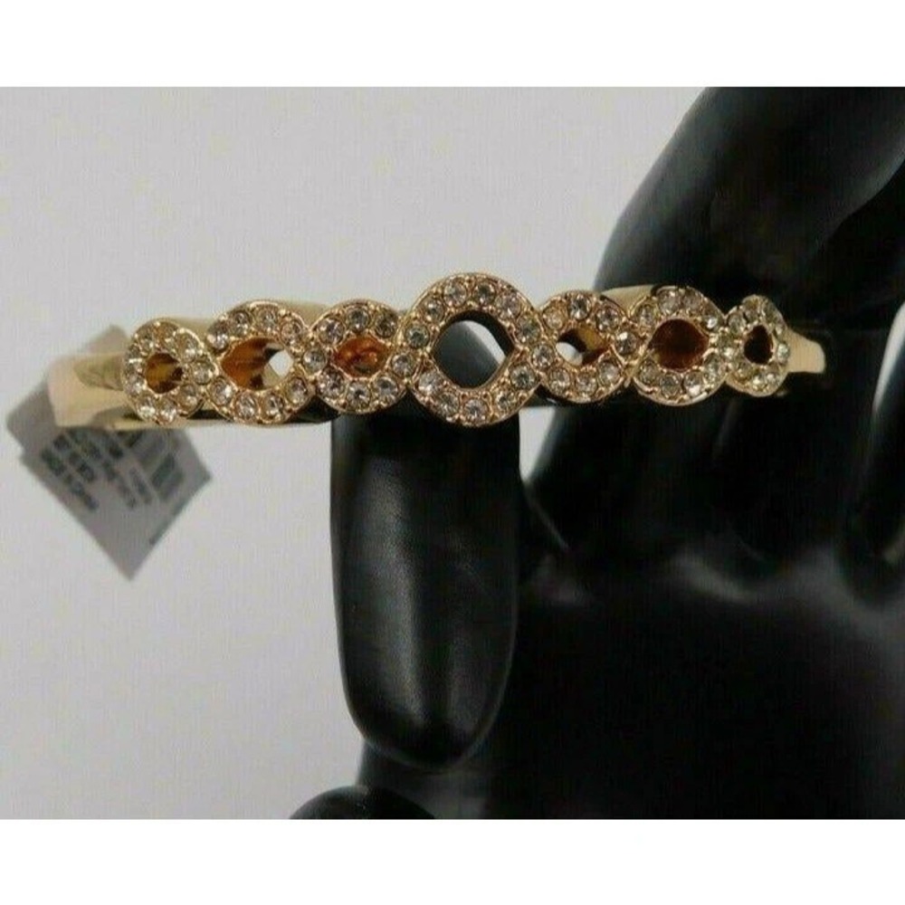 Charter Club Gold Tone Crystal Pave Interlocking Circles Hinged Bangle Bracelet